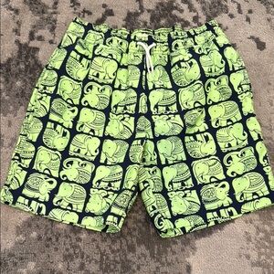 JCREW CREWCUTS Elephant Print Green Swim Shorts SZ 14